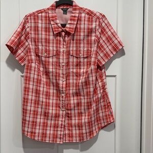 Women’s orange Plaid Short-Sleeve Button-Up Shirt